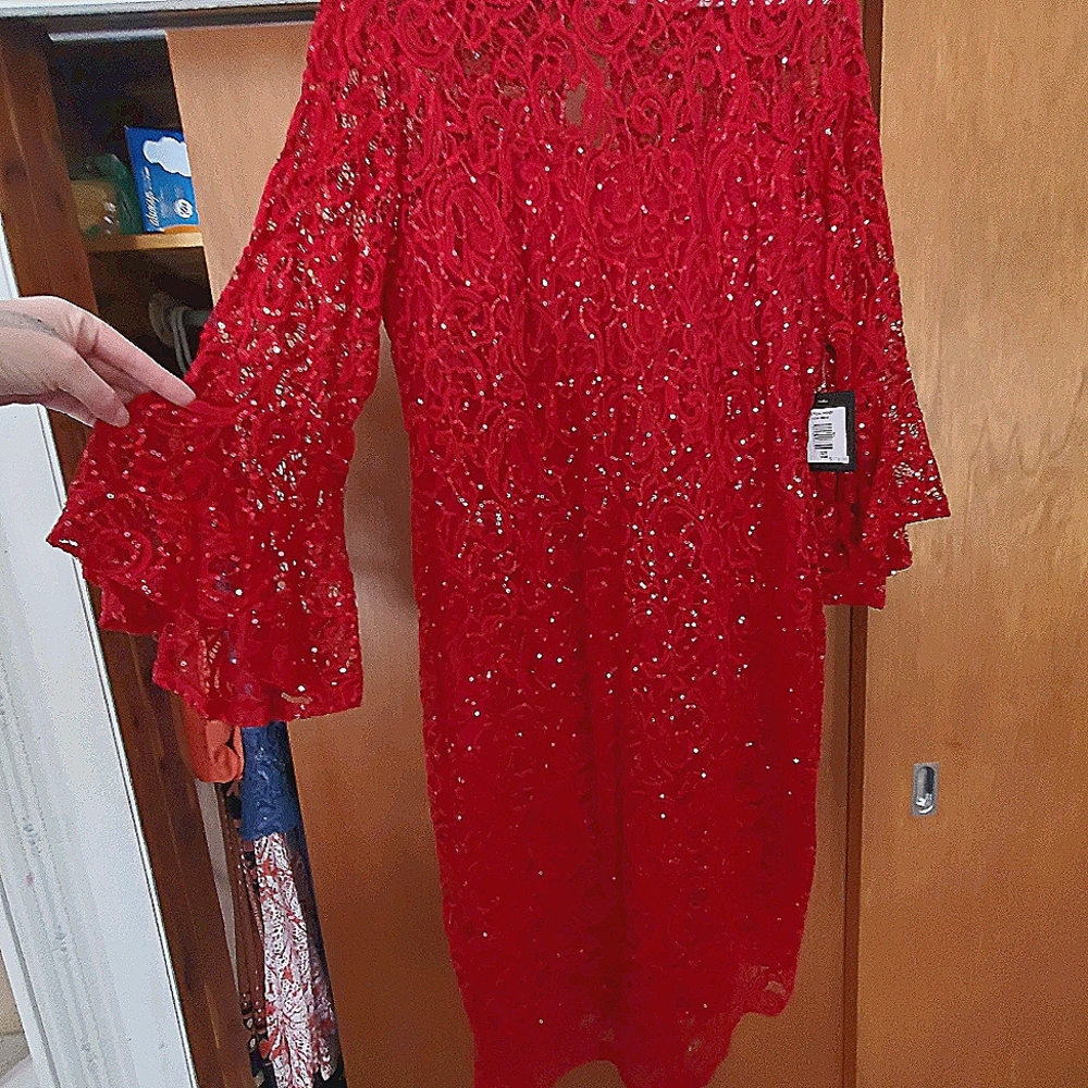Red 3/4 bell sleeve dress